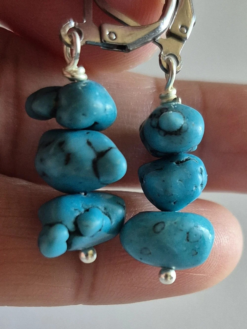 Turquoise Nuggets Dangle Earrings - - Picture 2 of 4